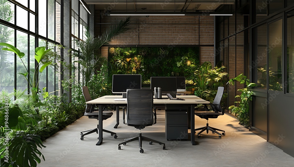 Poster hybrid office space with hot desks, video conferencing rooms, and ai-powered scheduling systems, dyn