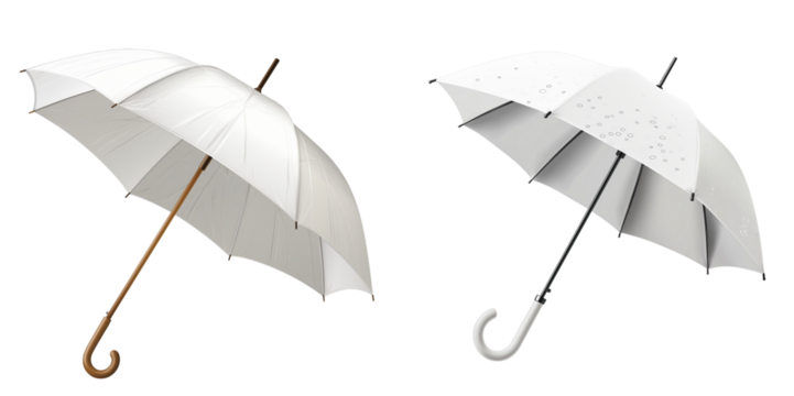 Open white umbrella isolated on white or transparent background