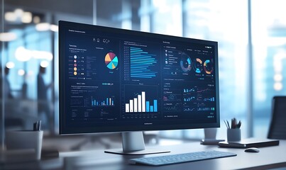 Fototapeta premium Digital Workspace for Remote Team Management with Project Dashboards and Real-Time Collaboration Tools, Futuristic and Efficient Setting, Photo Realistic
