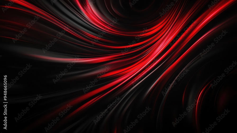 Poster a mesmerizing blend of red and black fluid patterns that evoke a sense of motion and depth in a digi