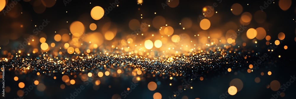 Poster abstract bokeh lights on dark background with glowing gold particles