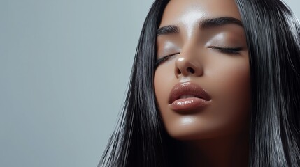 Stunning woman with vibrant black hair	