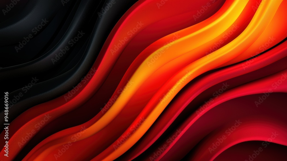 Poster abstract waves of red and black gradient in multi-color hues capturing vibrant fluid motion
