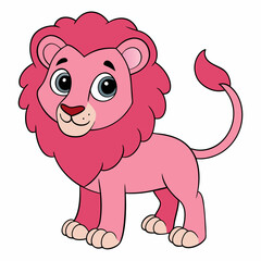 Pink Lion Vector Illustration on White Background