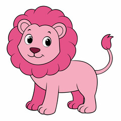 Pink Lion Vector Illustration on White Background
