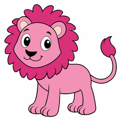 Pink Lion Vector Illustration on White Background