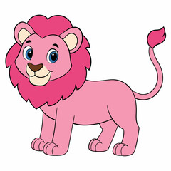 Pink Lion Vector Illustration on White Background