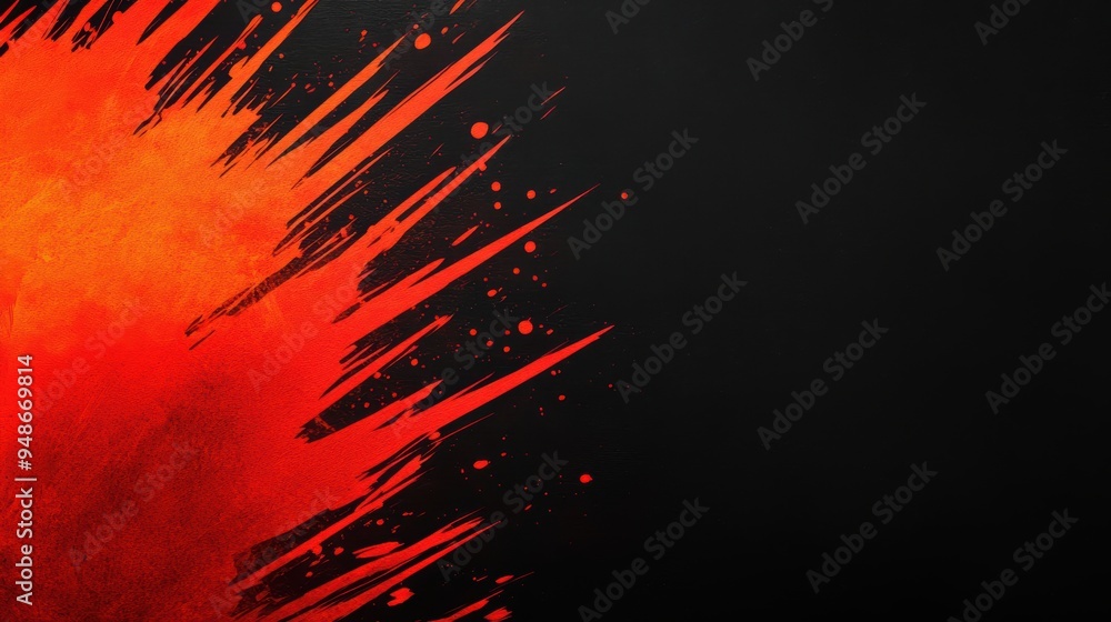 Poster abstract red and black digital paint splatter design with explosive patterns