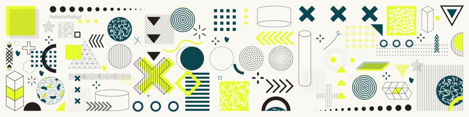 Obraz premium Vibrant Memphis Pattern with Bold Geometric Shapes , Geometric Elements ,Abstract Shapes