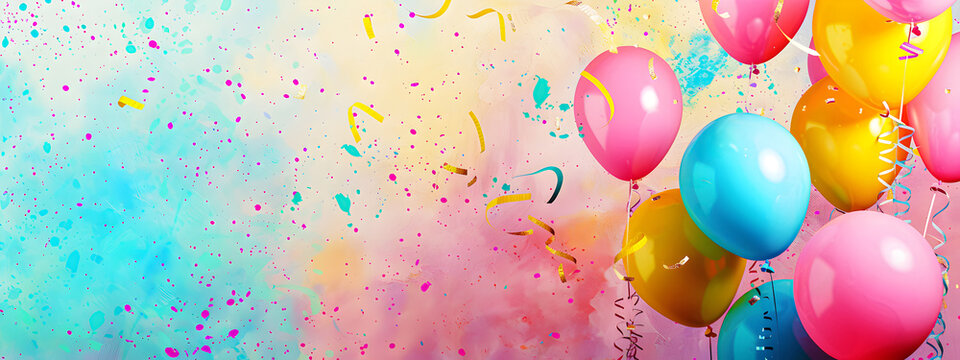 Colorful balloon background decorated for a birthday party. Background for a birthday party. Birthday party background concept.