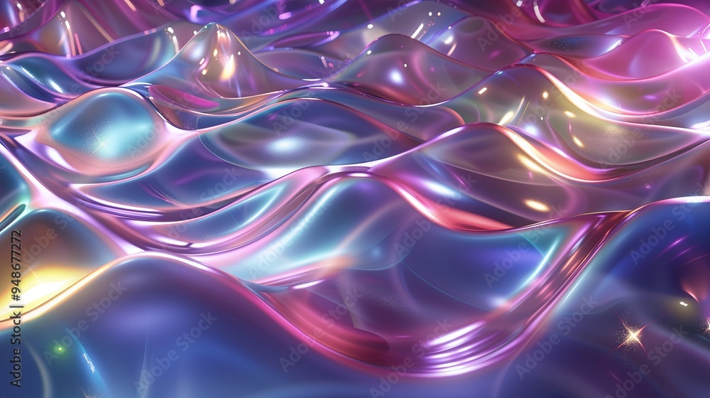 Poster A mesmerizing abstract background composed of fluid, wave like structures in iridescent hues. The
