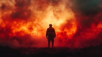 Obraz premium Solo firefighter silhouetted against 