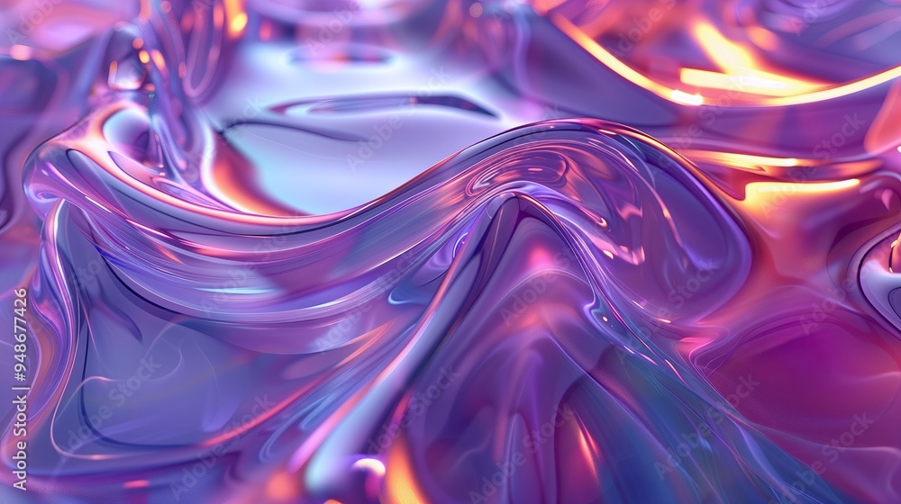 Poster A mesmerizing abstract background composed of fluid, wave like structures in iridescent hues. The