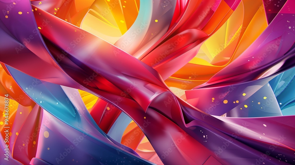 Poster a stunning abstract background with intertwining geometric shapes in vibrant colors, featuring