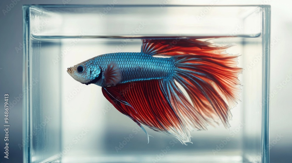 Aufkleber A serene image of a betta fish in a glass tank, with the tank's clear sides and a white background creating a crisp and clear view of the fish's features
