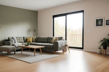 Fototapeta premium Modern living room with olive worn-effect wall.
