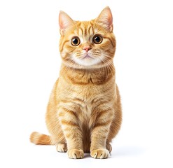 Cute orange tabby cat sitting with big eyes.