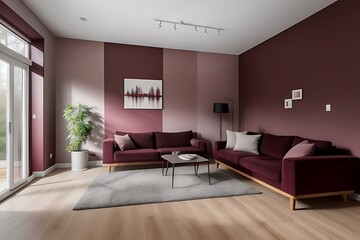 Fototapeta premium Modern living room with burgundy pastel wall.