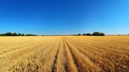1. **A golden wheat field ready for harvest under a clear blue sky.