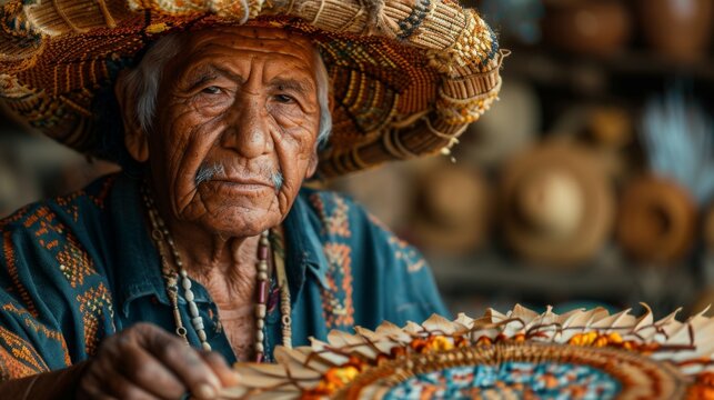 Hispanic Heritage Month . A close-up shot of a Hispanic artisan meticulously crafting a traditional piece of art, their hands moving with practiced skill and passion.