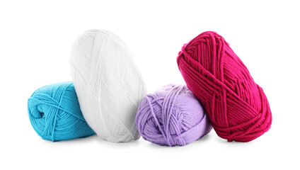 Many different bright yarns isolated on white