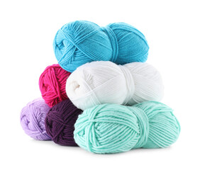 Many different bright yarns isolated on white