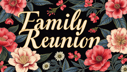 Elegant floral family reunion text design for social gatherings