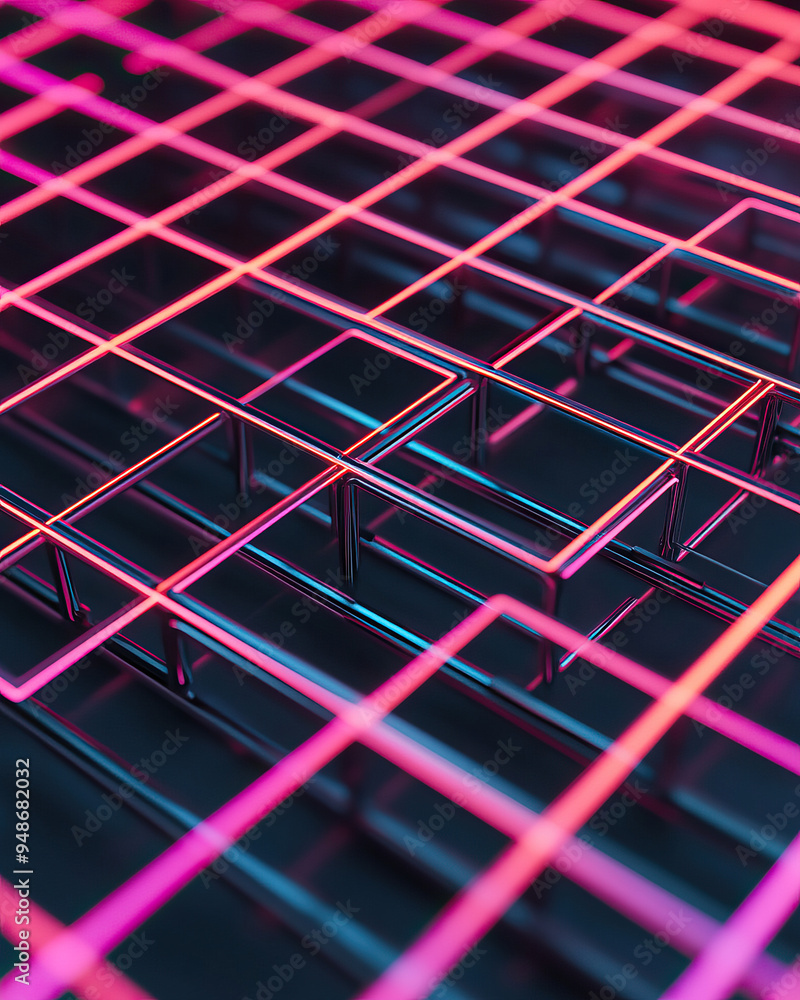 Poster a vibrant abstract grid pattern with neon colors, showcasing modern design elements and digital aest