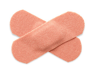 Medical adhesive bandages isolated on white, top view