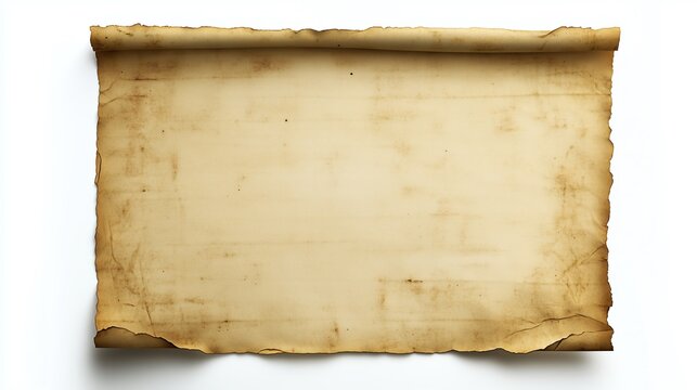 a blank page of antique paper, perfectly centered both horizontally and vertically against a plain white background