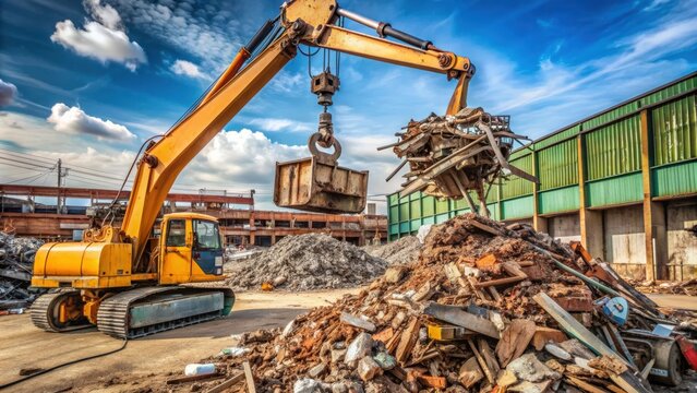 Industrial grabber used to load scrap metal , scrap, metal, industrial, grabber, machinery, equipment, heavy duty, construction