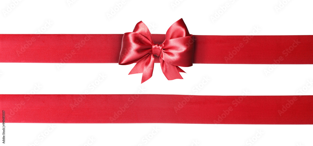 Poster Red satin and bow on white background