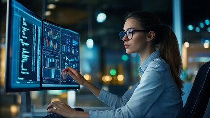 Businesswoman using a computer to review data
