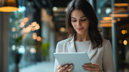 Fototapeta premium Businesswoman using a tablet to review data