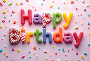 Colorful Candy-Themed Happy Birthday Card Design