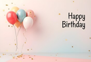 Elegant Pastel Happy Birthday Balloons with Confetti