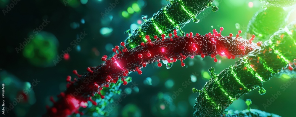 Poster a vibrant close-up of genetic material displaying intricate structures and lively colors, showcasing