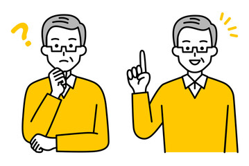考える/ひらめく　年配の男性　セット
