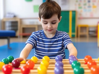 Therapy session with an autistic child and a therapist using sensory toys, special needs intervention, focused support