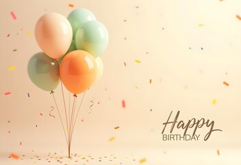 Pastel Balloon Happy Birthday Celebration with Confetti