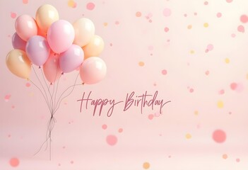 Pastel Balloons with Happy Birthday Message on Soft Background