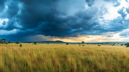 Fototapeta premium Majestic African Landscape: Dramatic Skies Over Serene Savanna