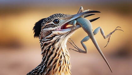 Roadrunner with a Lizard in Its Beak