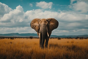Obraz premium Majestic African Elephant in Serene Savanna Landscape