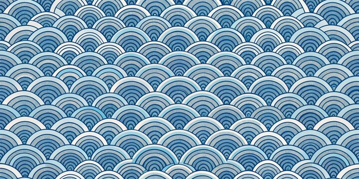 Abstract Blue and White Scalloped Pattern, digital art, seamless, background, texture, design, wallpaper