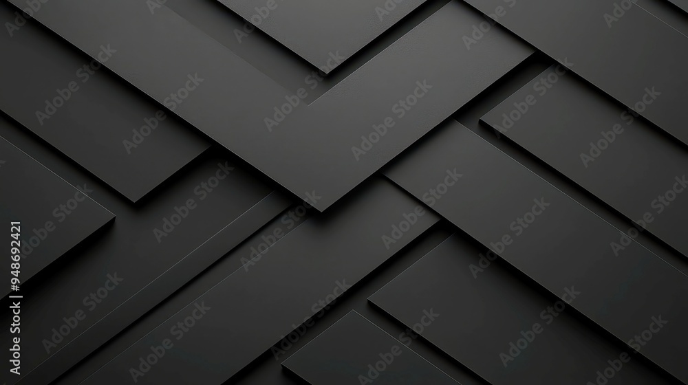 Poster black paper geometric shapes creating an abstract composition, emphasizing form and contrast, inviti