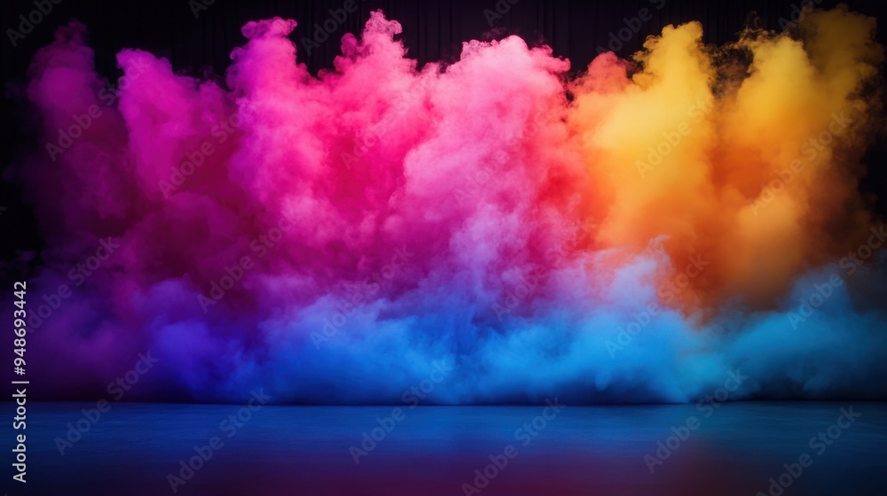 Poster bold color shifts: rapid shifts in bold colors creating a dynamic and visually engaging stage experi