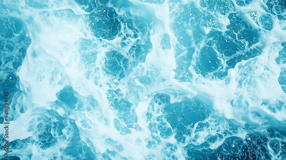 Poster turbulent ocean surface, a dynamic display of rolling waves and frothy crests, capturing the raw ene