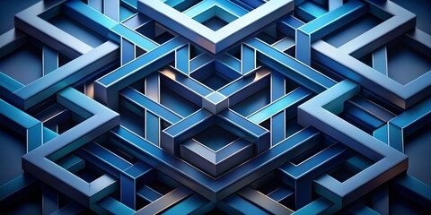 Fototapeta premium Interlocking Blue Prisms 3D Render of Geometric Abstract Design, 3D Rendering, Abstract Shapes, Geometric Shapes