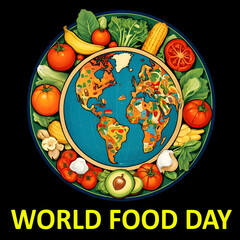 World Food Day 2024 T-Shirt Design with Map and Black Background